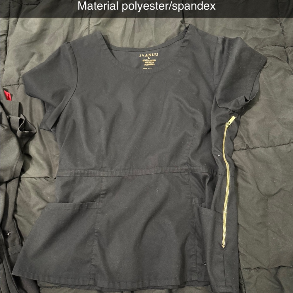 Jaanuu Black Scrub Top with Gold Zipper
